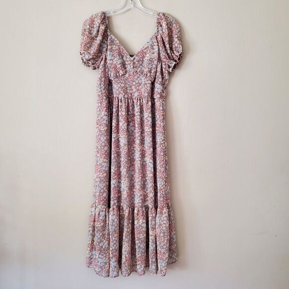 Mimi Chica Women's Maxi Dress Brown Floral Print Bohemian Size Large - Picture 1 of 5